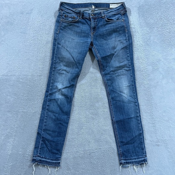 rag & bone Denim - Rag & Bone Skinny Raw Hem Jeans in Amelie‎ 29 Low Rise Western Blue Denim Y2K